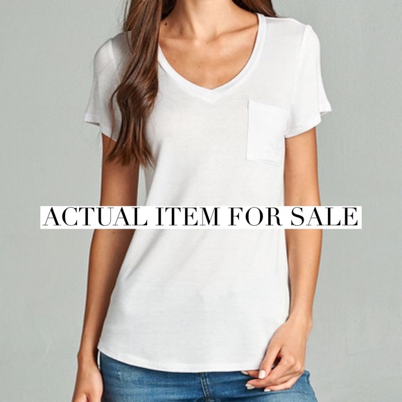 RESTOCKED ✨ white v neck tee shirt front pocket - Picture 2 of 7